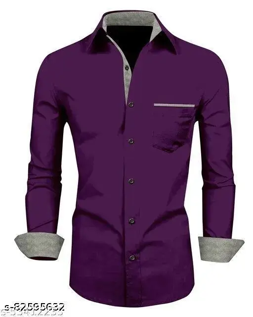 ZOMBOMSTAR Men's Cotton Regular Fit Casual Shirt-PURPLE