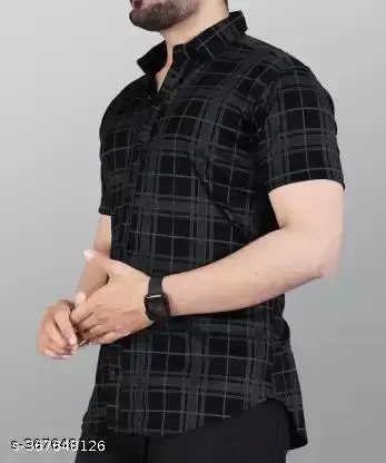 STI Men's Checked Regular Spread Collar Black Shirts