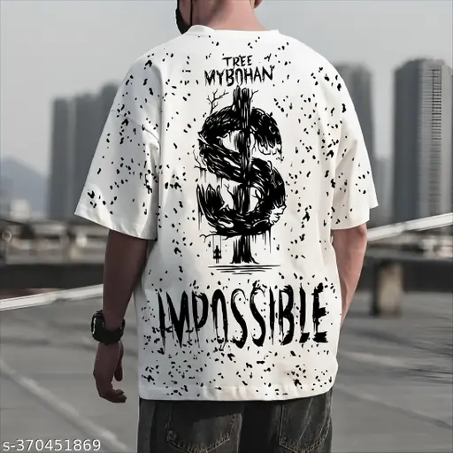BUKKL Oversized Loose Fit Double Side Graphic Printed Round Neck Trending Cotton T-shirt For Men 